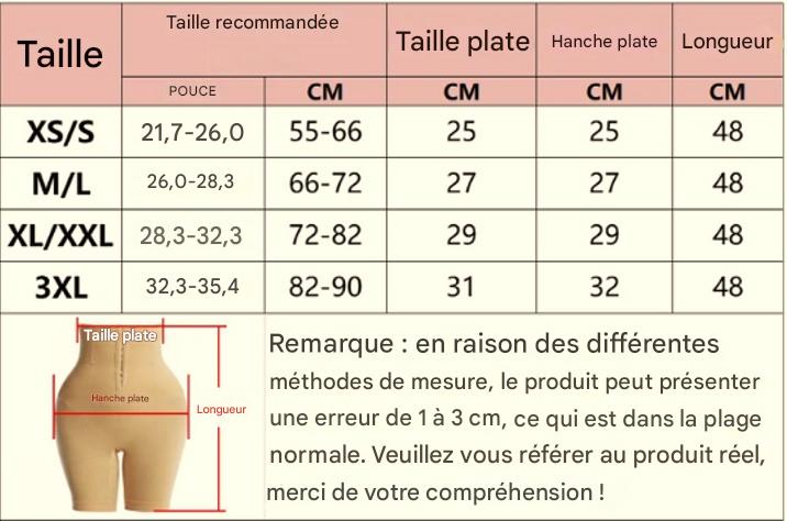 Guide des tailles - BODY GAINANT VENTRE PLAT FEMME