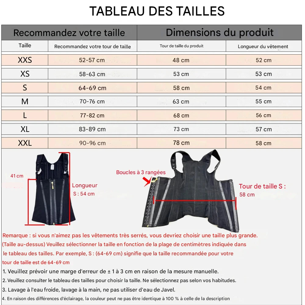 Guide des tailles - CORSET BUSTIER MINCEUR POUR FEMME