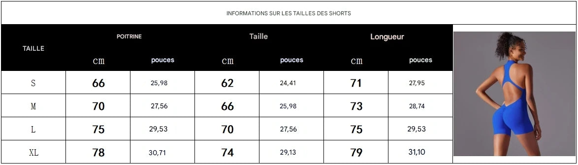 Guide des tailles - GAINE COMBINAISON FITNESS FEMME