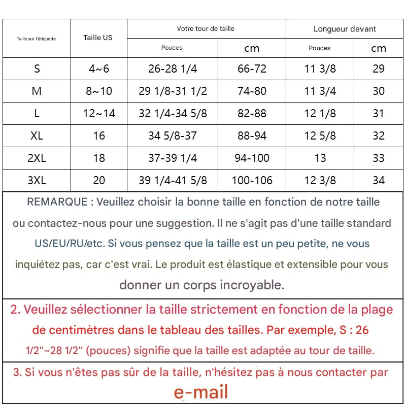 GUIDE DES TAILLES - CULOTTE TAILLE HAUTE ET SEXY FEMME