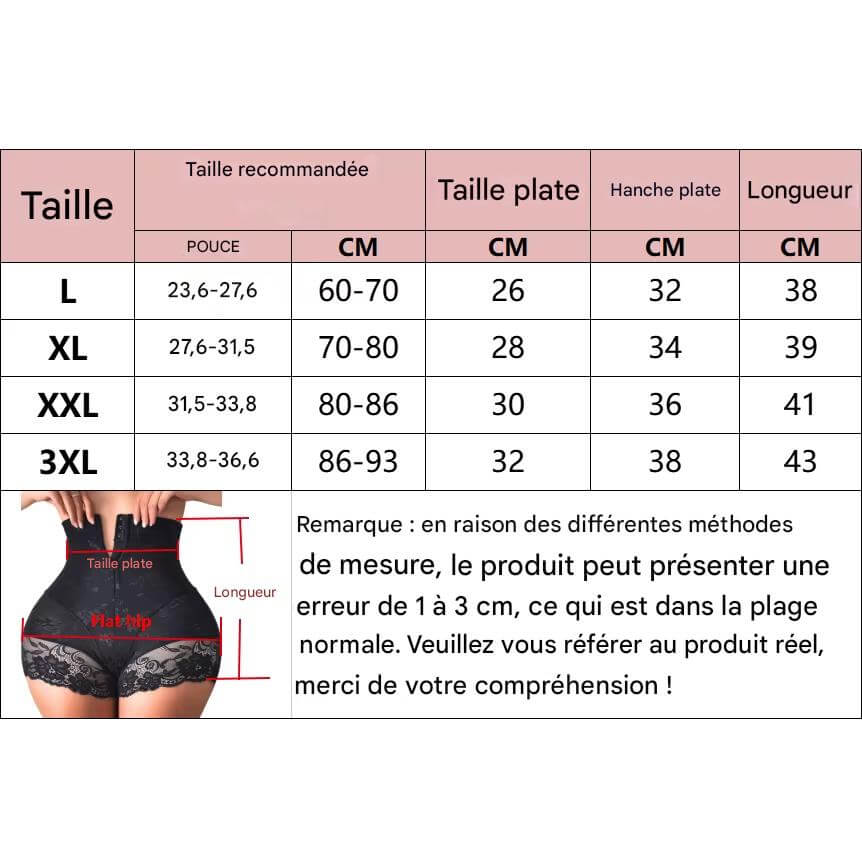 GUIDE DES TAILLES - GAINE AMINCISSANTE FEMME AVEC ZIP