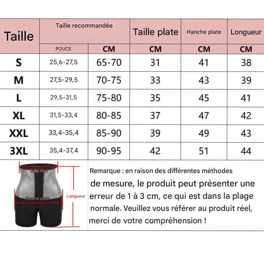 Guide des tailles - GAINE MINCEUR SUDATION POUR FEMME