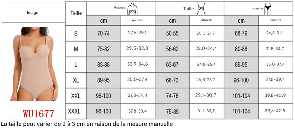 GUIDE DES TAILLES - CORSET GAINANT MAINTIEN INTENSE